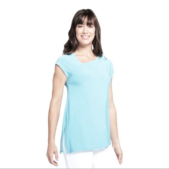 𝅺nwt Sympli Slant Top in Azure Blue Ribbed Knit 10 - Picture 1 of 8